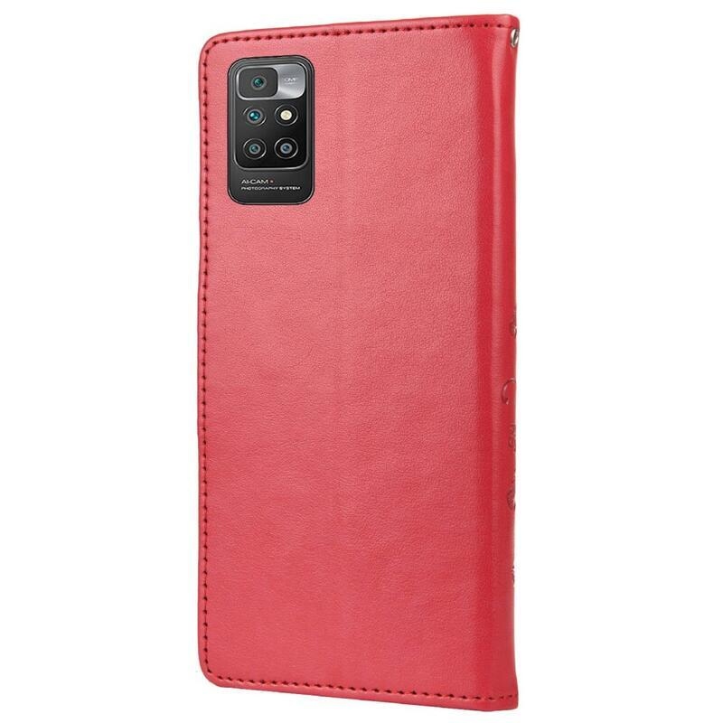 Flower PU kožené peněženkové pouzdro na mobil Xiaomi Redmi 10/Redmi 10 (2022) - červené
