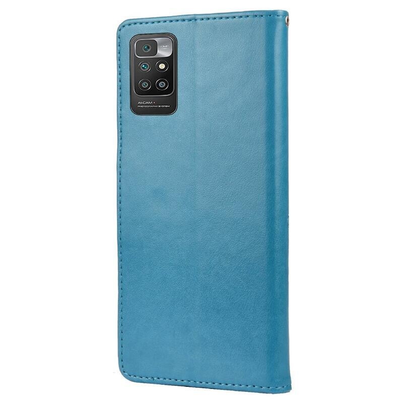 Flower PU kožené peněženkové pouzdro na mobil Xiaomi Redmi 10/Redmi 10 (2022) - modré