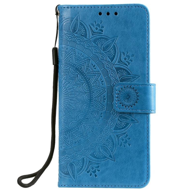 Flower PU kožené peněženkové pouzdro na mobil Xiaomi Redmi 9 - modré