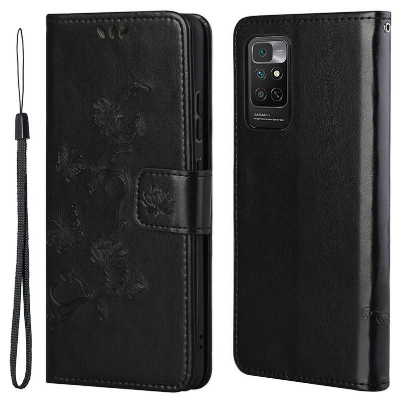 Flower PU kožené peněženkové pouzdro na mobil Xiaomi Redmi Note 11 4G/Note 11S 4G - černé