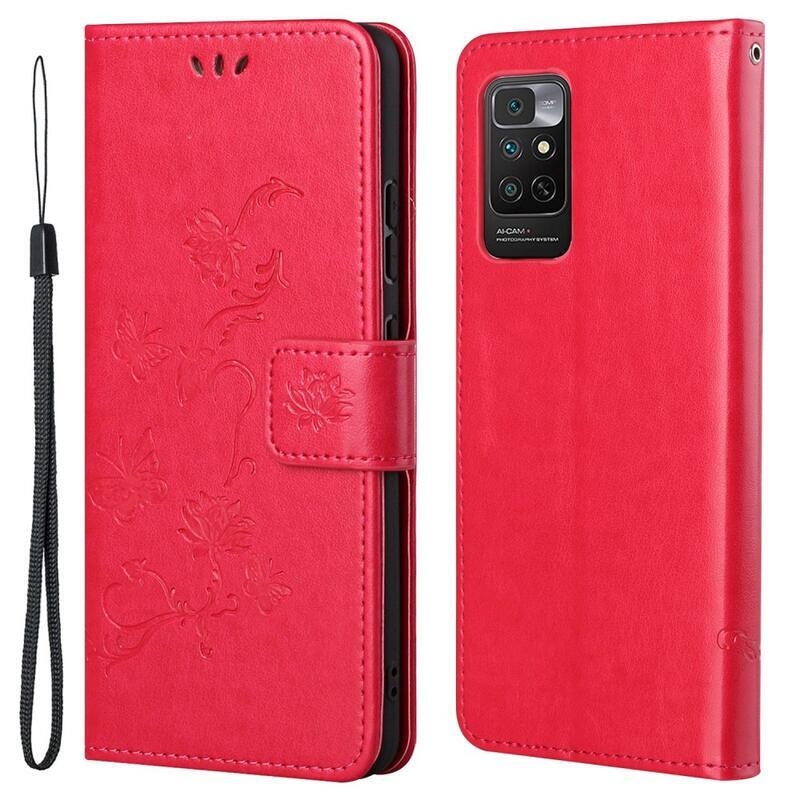 Flower PU kožené peněženkové pouzdro na mobil Xiaomi Redmi Note 11 4G/Note 11S 4G - červené