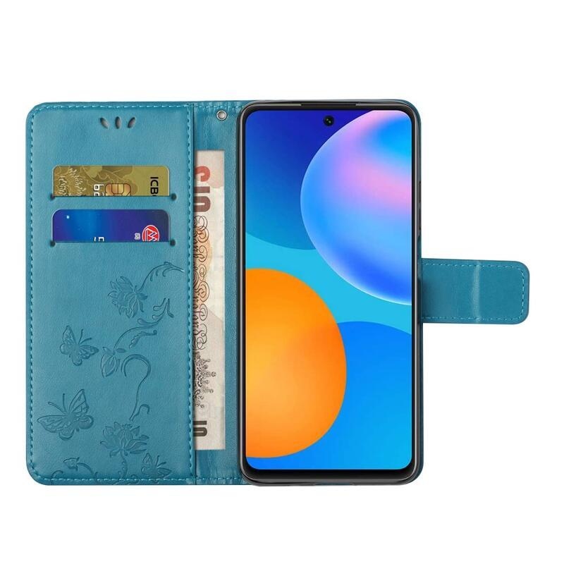 Flower PU kožené peněženkové pouzdro na mobil Xiaomi Redmi Note 11 4G/Note 11S 4G - modré