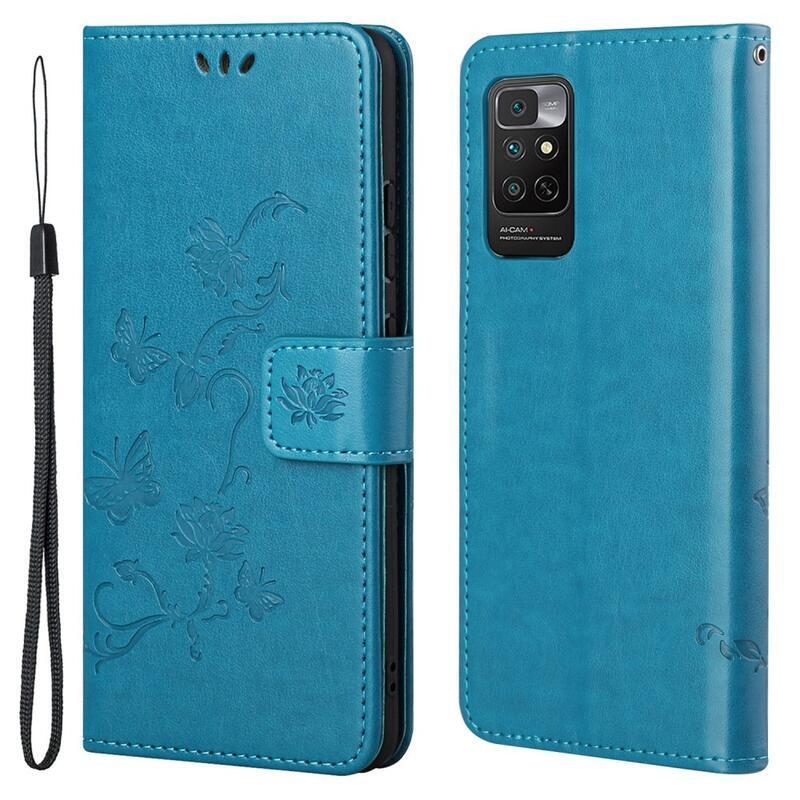Flower PU kožené peněženkové pouzdro na mobil Xiaomi Redmi Note 11 4G/Note 11S 4G - modré