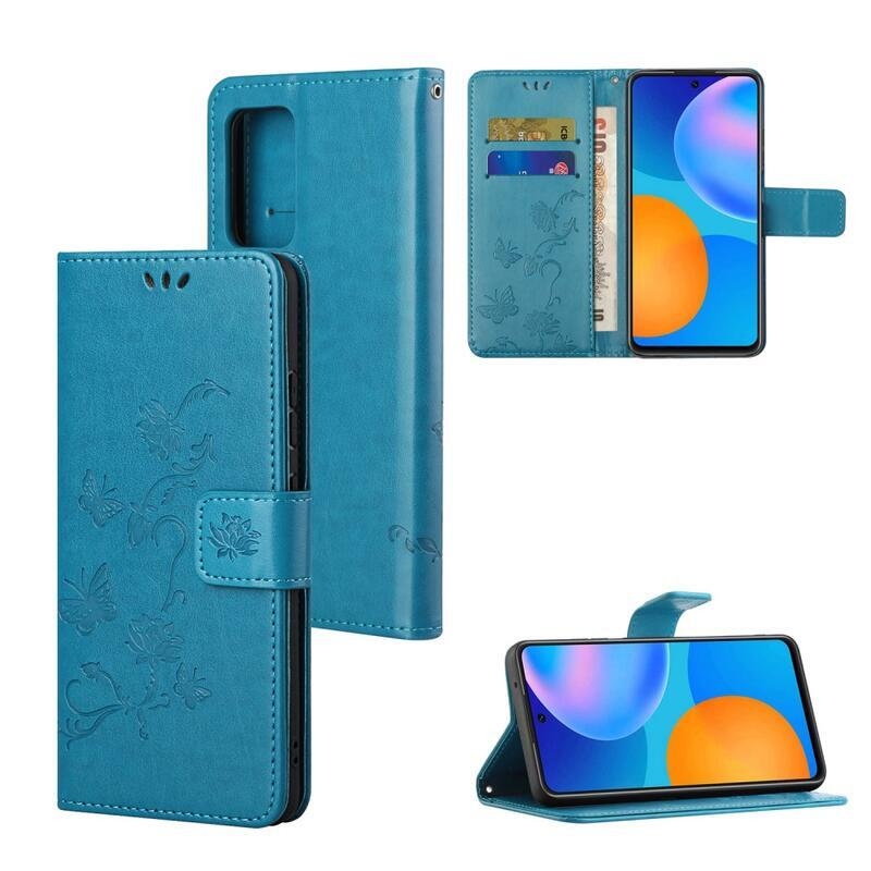 Flower PU kožené peněženkové pouzdro na mobil Xiaomi Redmi Note 11 4G/Note 11S 4G - modré