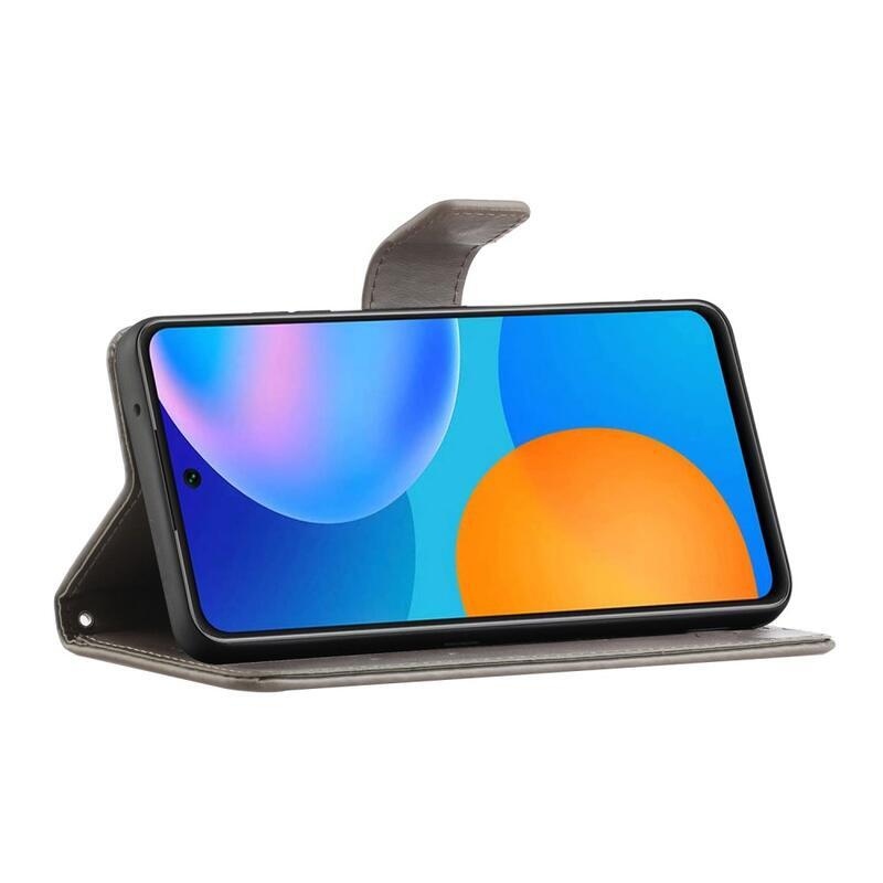 Flower PU kožené peněženkové pouzdro na mobil Xiaomi Redmi Note 11 4G/Note 11S 4G - šedé