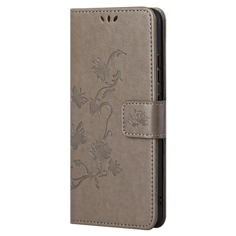Flower PU kožené peněženkové pouzdro na mobil Xiaomi Redmi Note 11 4G/Note 11S 4G - šedé