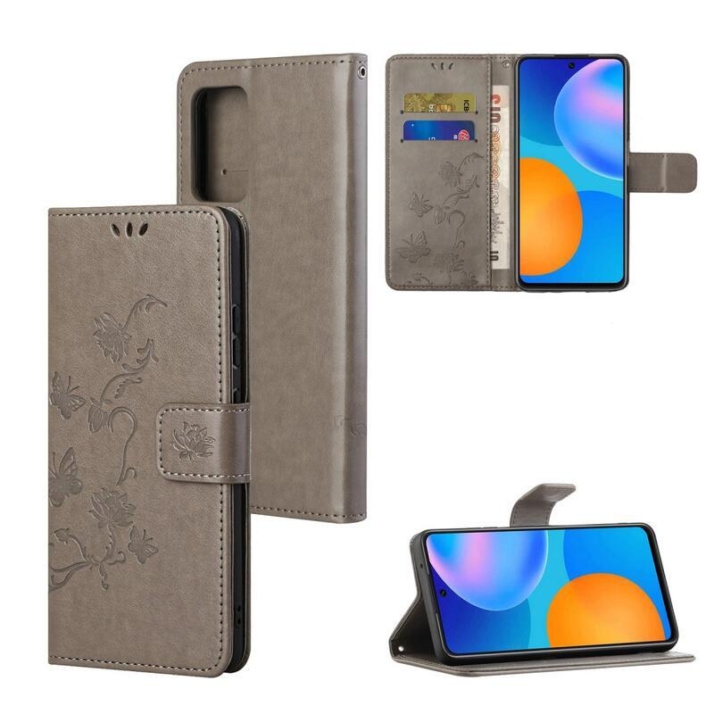 Flower PU kožené peněženkové pouzdro na mobil Xiaomi Redmi Note 11 4G/Note 11S 4G - šedé