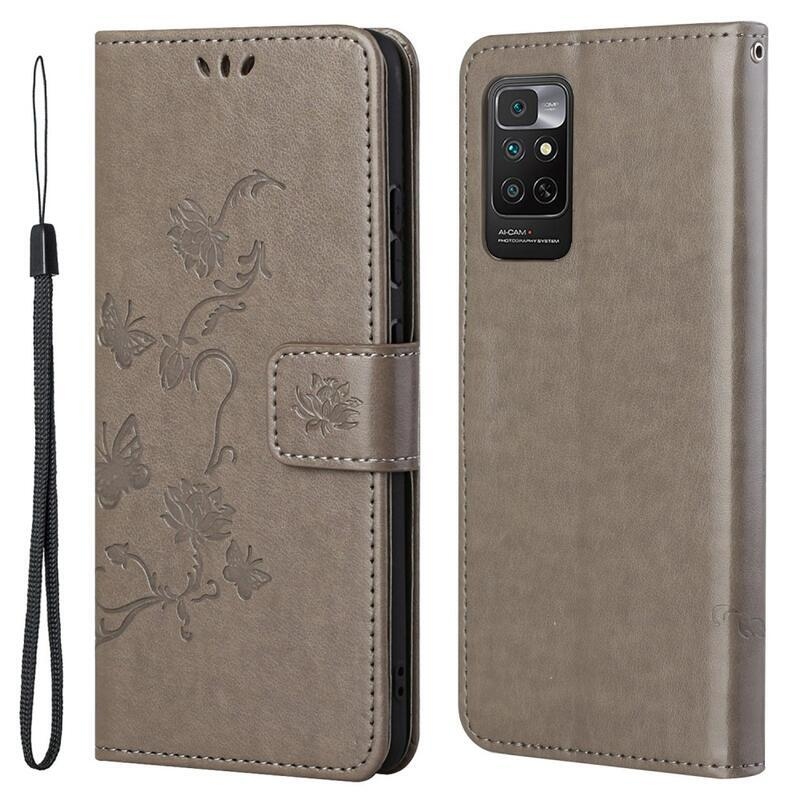 Flower PU kožené peněženkové pouzdro na mobil Xiaomi Redmi Note 11 4G/Note 11S 4G - šedé