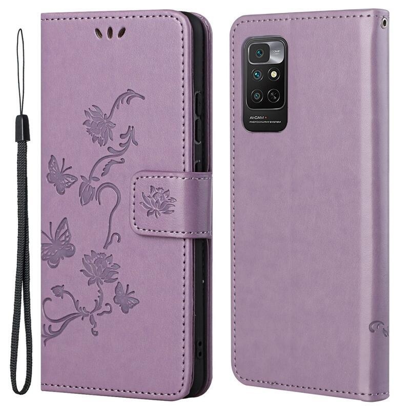 Flower PU kožené peněženkové pouzdro na mobil Xiaomi Redmi Note 11 4G/Note 11S 4G - světlefialové