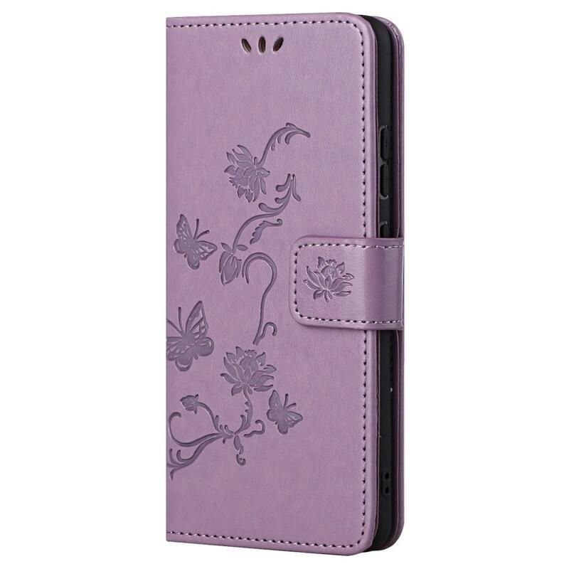 Flower PU kožené peněženkové pouzdro na mobil Xiaomi Redmi Note 11 4G/Note 11S 4G - světlefialové