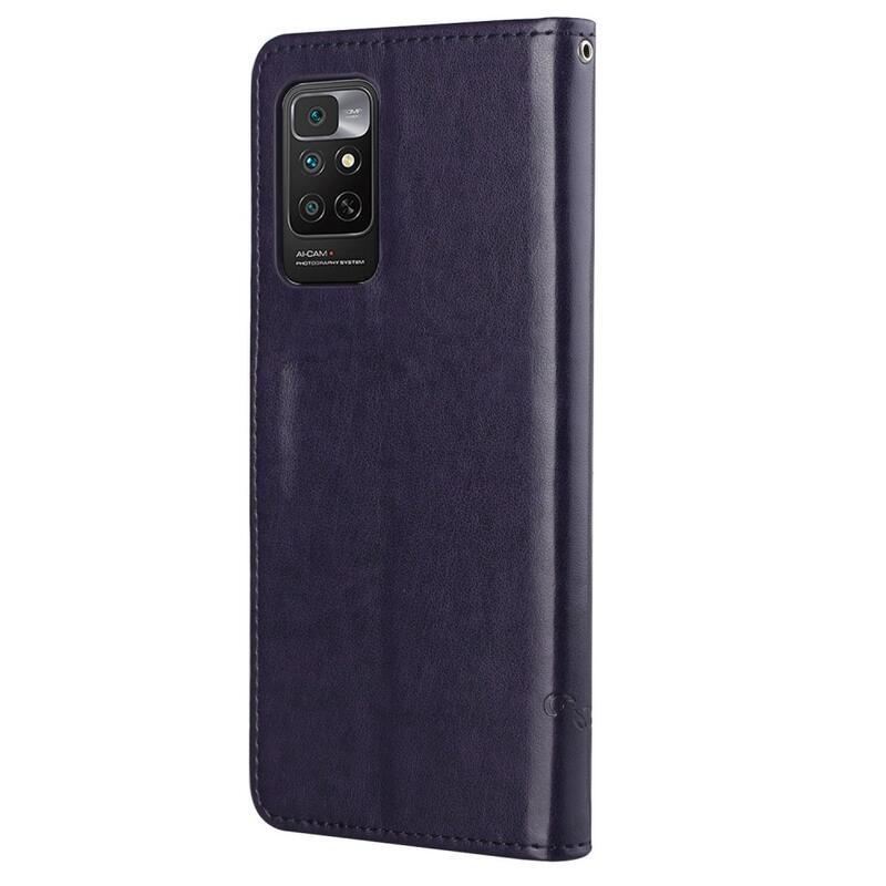 Flower PU kožené peněženkové pouzdro na mobil Xiaomi Redmi Note 11 4G/Note 11S 4G - tmavěfialové