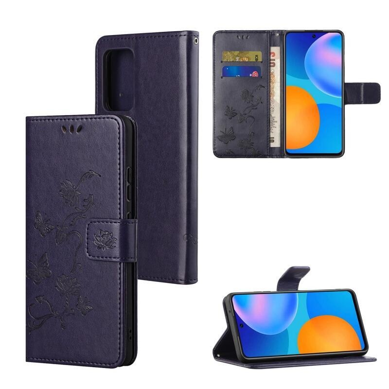 Flower PU kožené peněženkové pouzdro na mobil Xiaomi Redmi Note 11 4G/Note 11S 4G - tmavěfialové