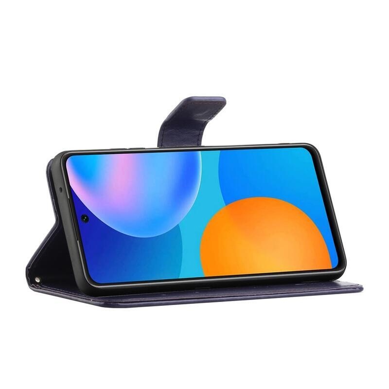 Flower PU kožené peněženkové pouzdro na mobil Xiaomi Redmi Note 11 4G/Note 11S 4G - tmavěfialové