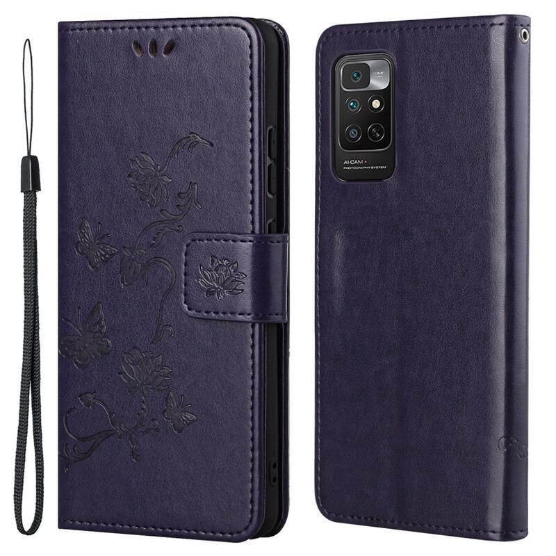 Flower PU kožené peněženkové pouzdro na mobil Xiaomi Redmi Note 11 4G/Note 11S 4G - tmavěfialové
