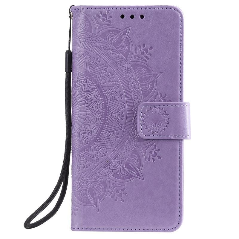 Flower PU kožené peněženkové pouzdro na mobil Xiaomi Redmi Note 8 - fialové