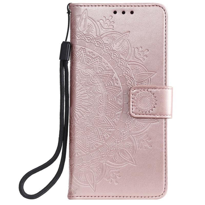 Flower PU kožené peněženkové pouzdro na mobil Xiaomi Redmi Note 8 - růžovozlaté
