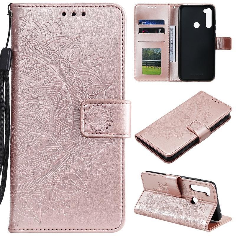 Flower PU kožené peněženkové pouzdro na mobil Xiaomi Redmi Note 8 - růžovozlaté