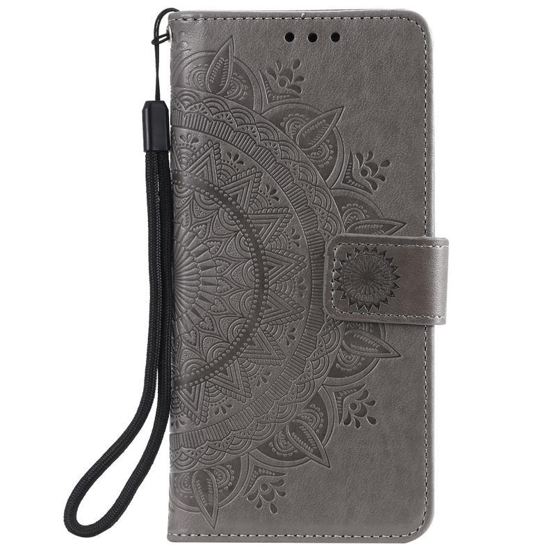 Flower PU kožené peněženkové pouzdro na mobil Xiaomi Redmi Note 8 - šedé