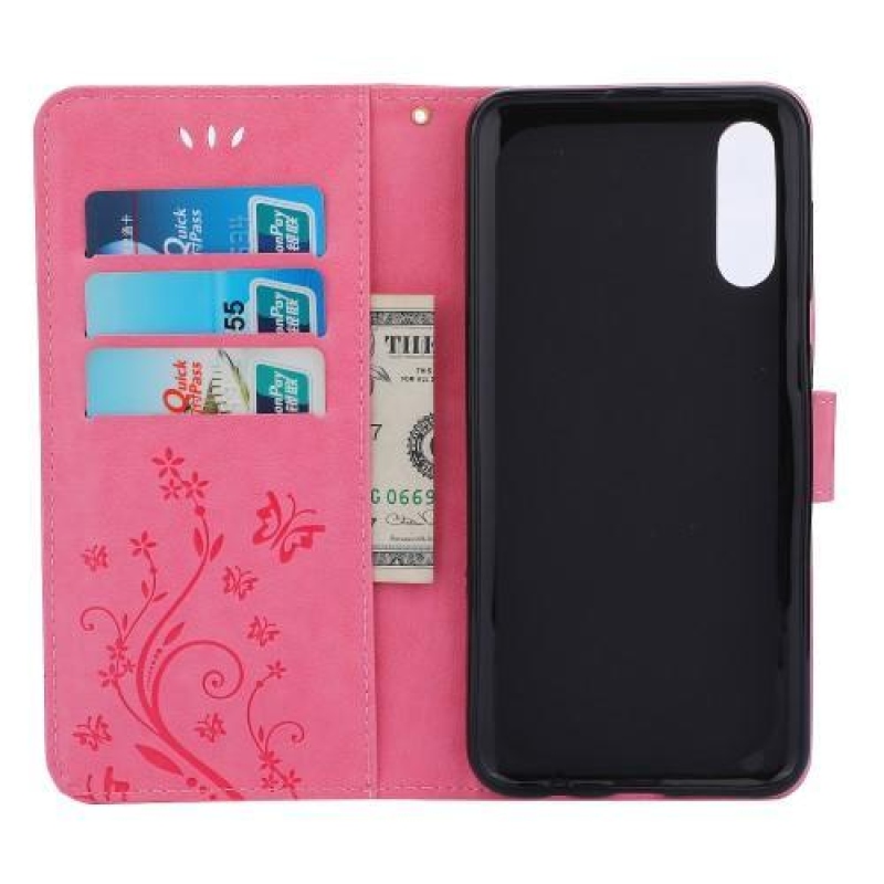 Flower PU kožené peněženkové pouzdro na Samsung Galaxy A50 / A30s - růžové