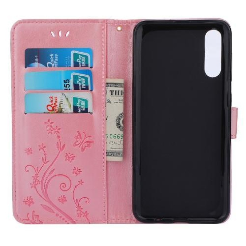 Flower PU kožené peněženkové pouzdro na Samsung Galaxy A50 / A30s - růžovozlaté