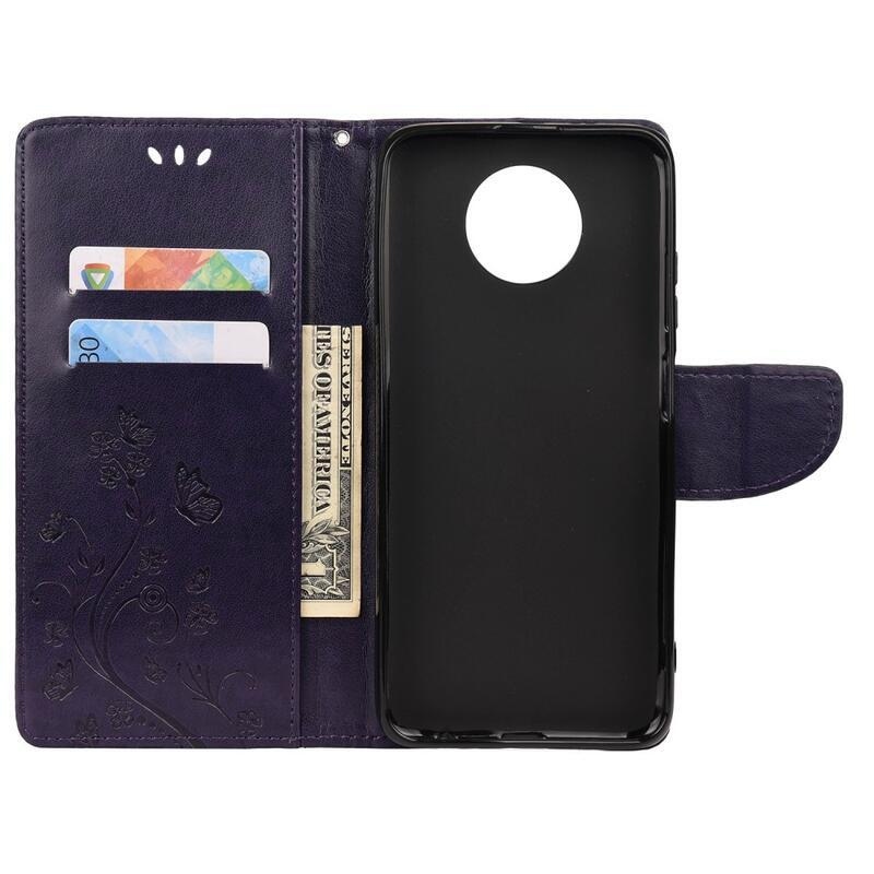 Flower PU kožené peněženkové pouzdro na telefon Xiaomi Redmi Note 9T 5G - fialové