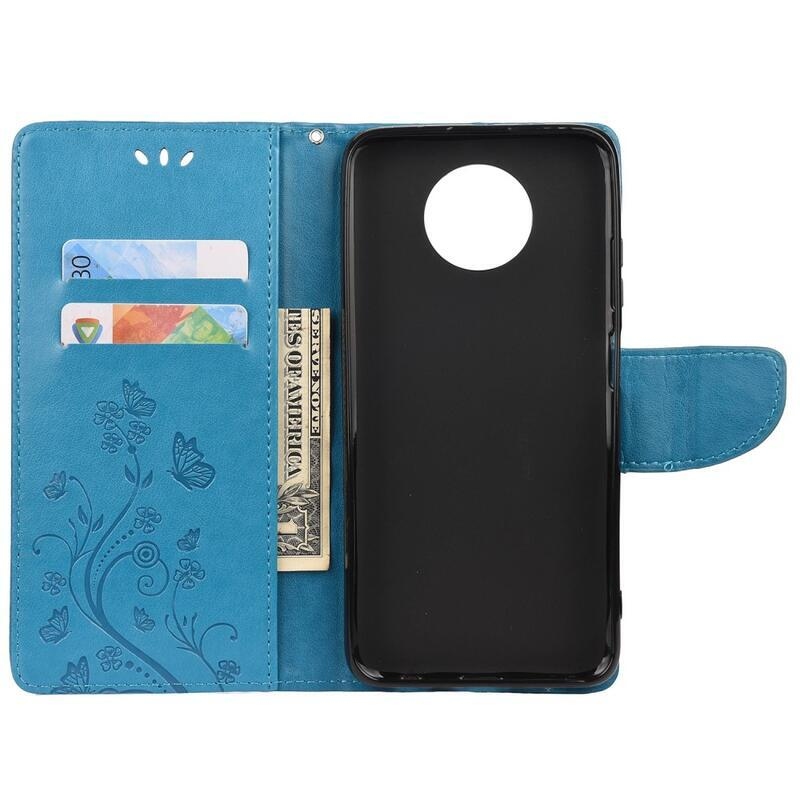 Flower PU kožené peněženkové pouzdro na telefon Xiaomi Redmi Note 9T 5G - modré
