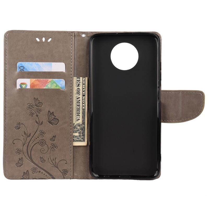 Flower PU kožené peněženkové pouzdro na telefon Xiaomi Redmi Note 9T 5G - šedé