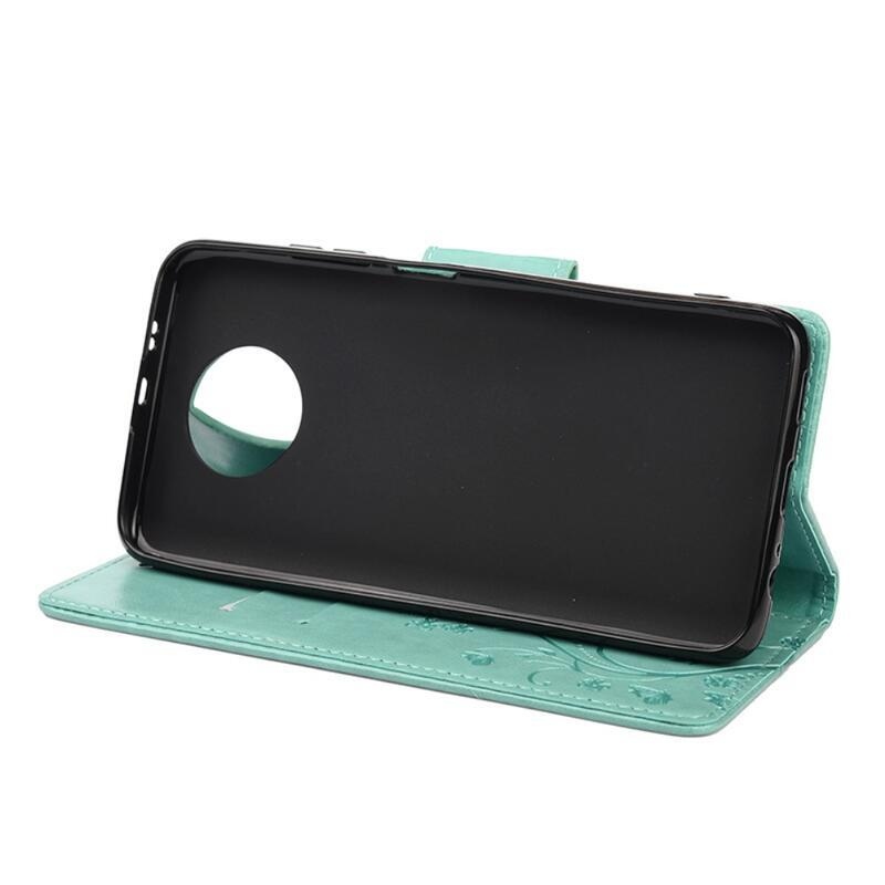 Flower PU kožené peněženkové pouzdro na telefon Xiaomi Redmi Note 9T 5G - zelené