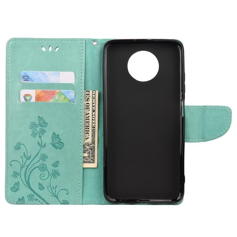 Flower PU kožené peněženkové pouzdro na telefon Xiaomi Redmi Note 9T 5G - zelené