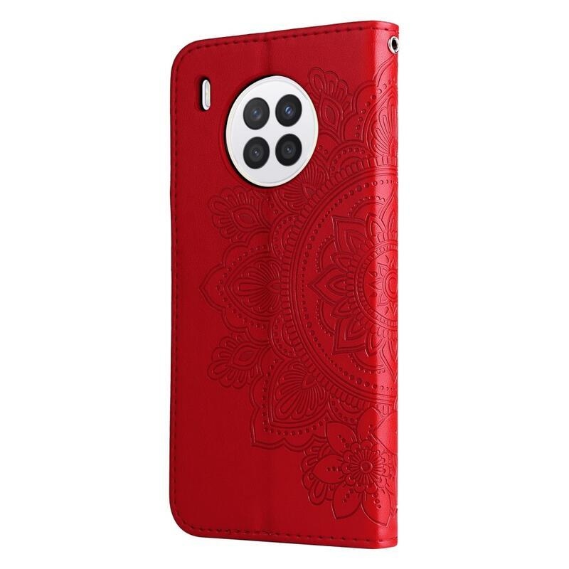 Flower PU kožené peněženkové pouzdro pro mobil Huawei Nova 8i/Honor 50 Lite - červené