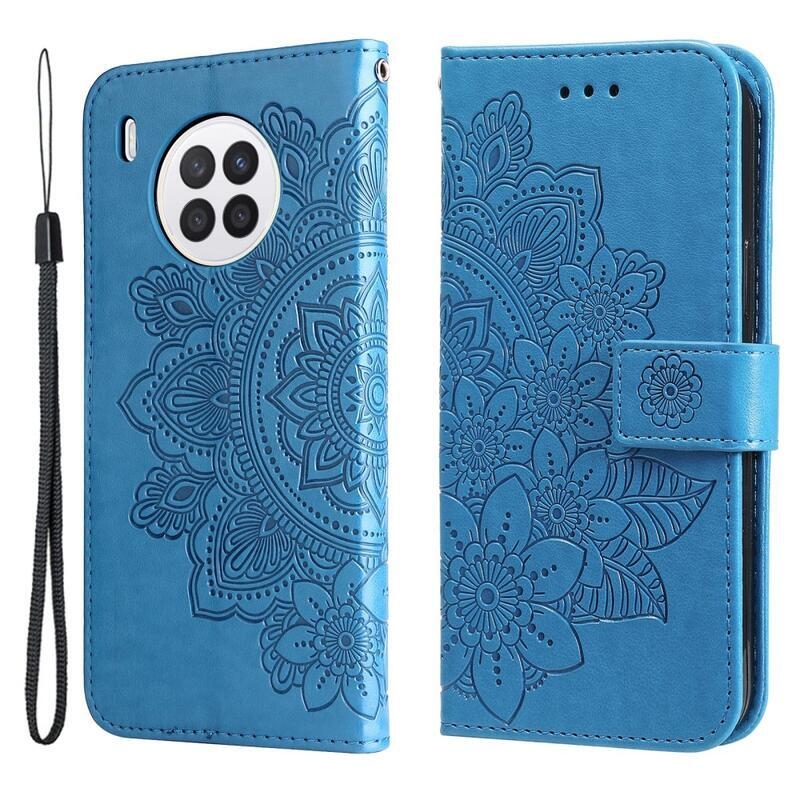 Flower PU kožené peněženkové pouzdro pro mobil Huawei Nova 8i/Honor 50 Lite - modré