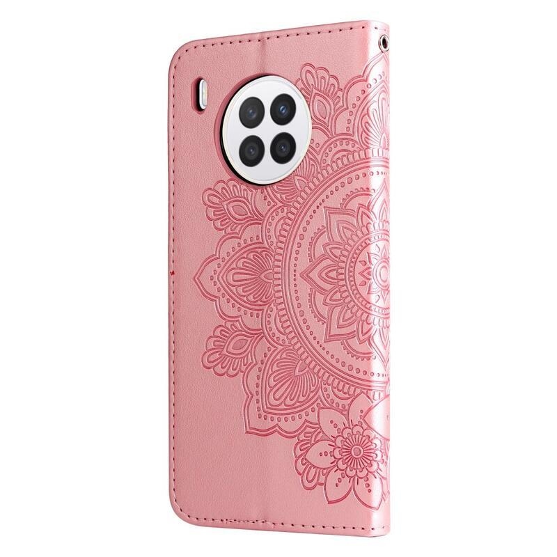 Flower PU kožené peněženkové pouzdro pro mobil Huawei Nova 8i/Honor 50 Lite - růžovozlaté