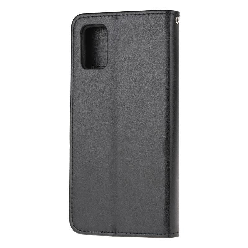 Flower PU kožené peněženkové pouzdro pro mobil Samsung Galaxy A51 - černé