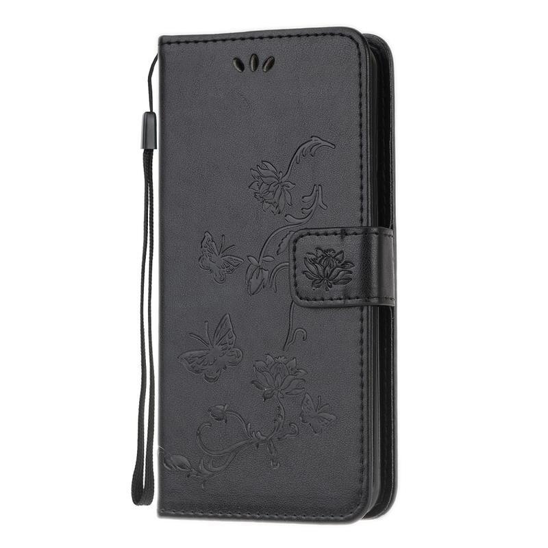 Flower PU kožené peněženkové pouzdro pro mobil Samsung Galaxy A51 - černé