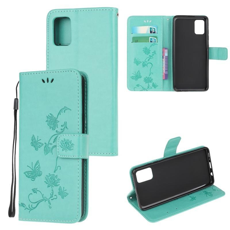 Flower PU kožené peněženkové pouzdro pro mobil Samsung Galaxy A51 - zelené