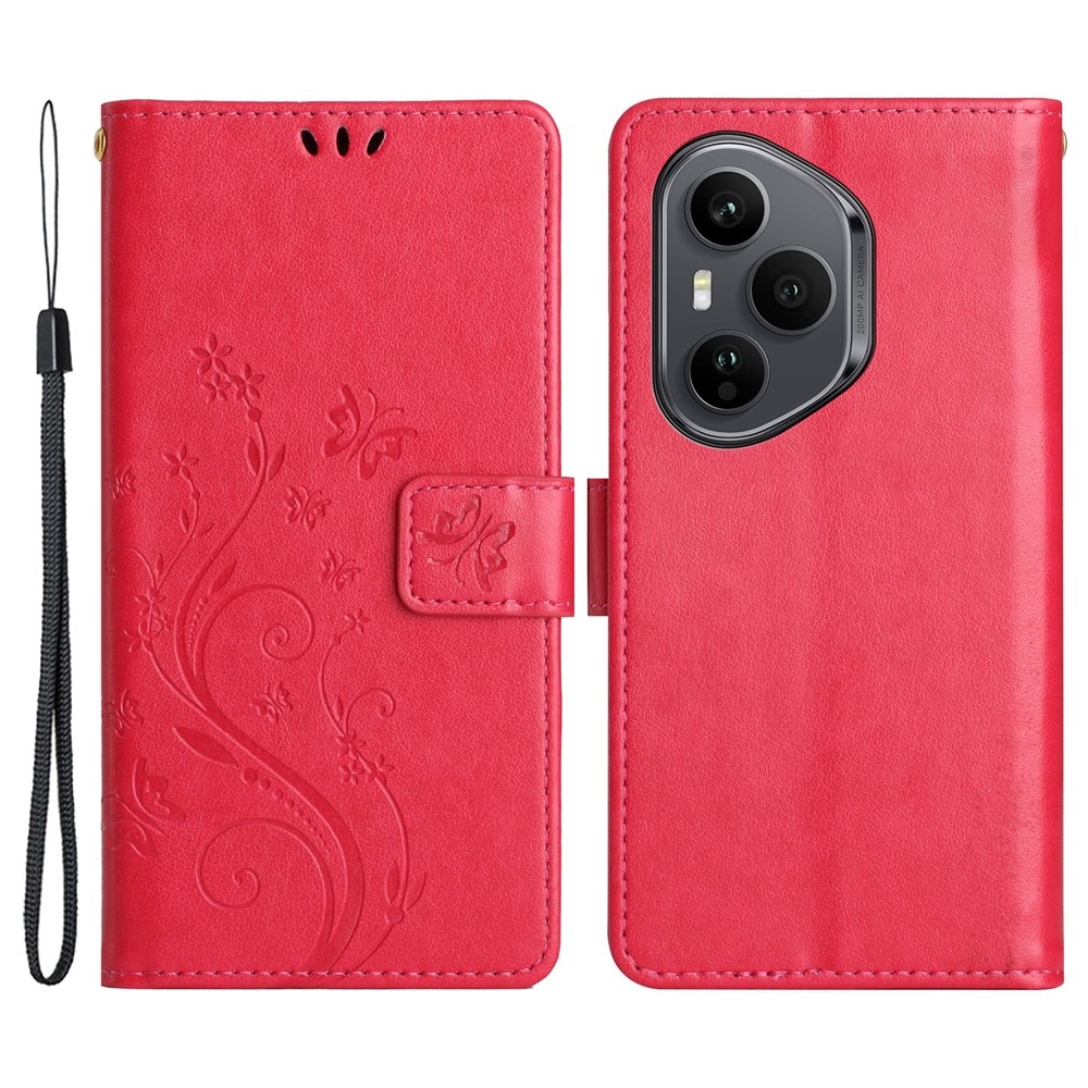 Flowers knížkové pouzdro na Honor 400 Pro - červené