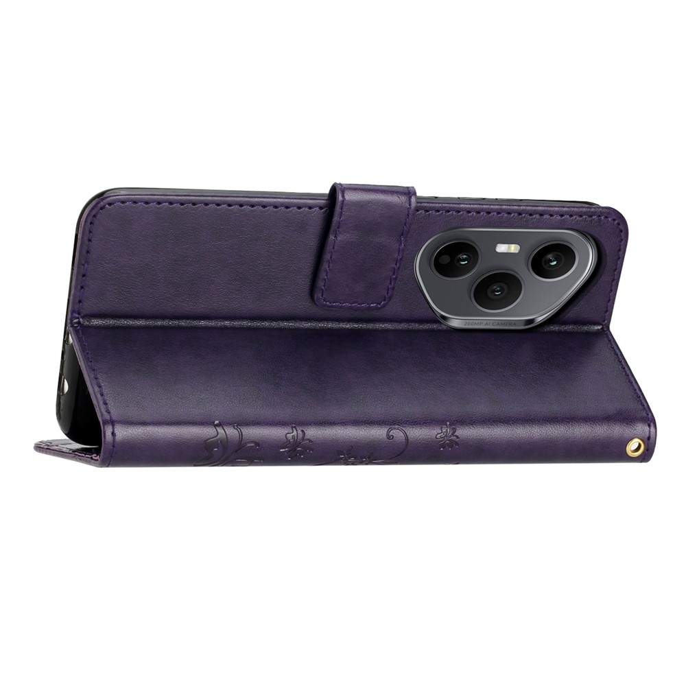 Flowers knížkové pouzdro na Honor 400 Pro - tmavěfialové