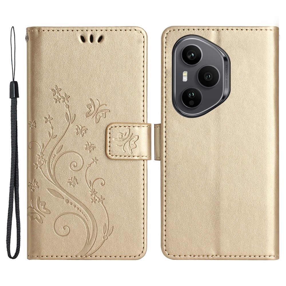 Flowers knížkové pouzdro na Honor 400 Pro - zlaté