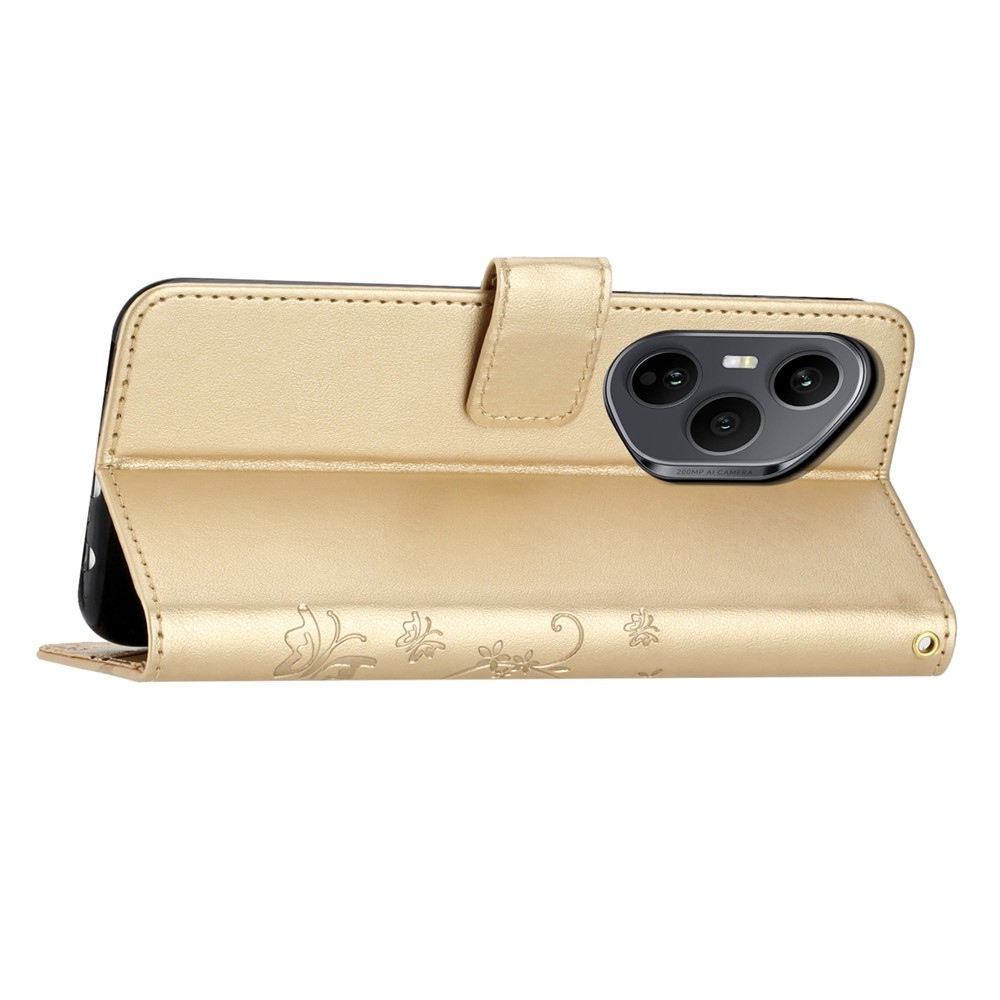 Flowers knížkové pouzdro na Honor 400 Pro - zlaté