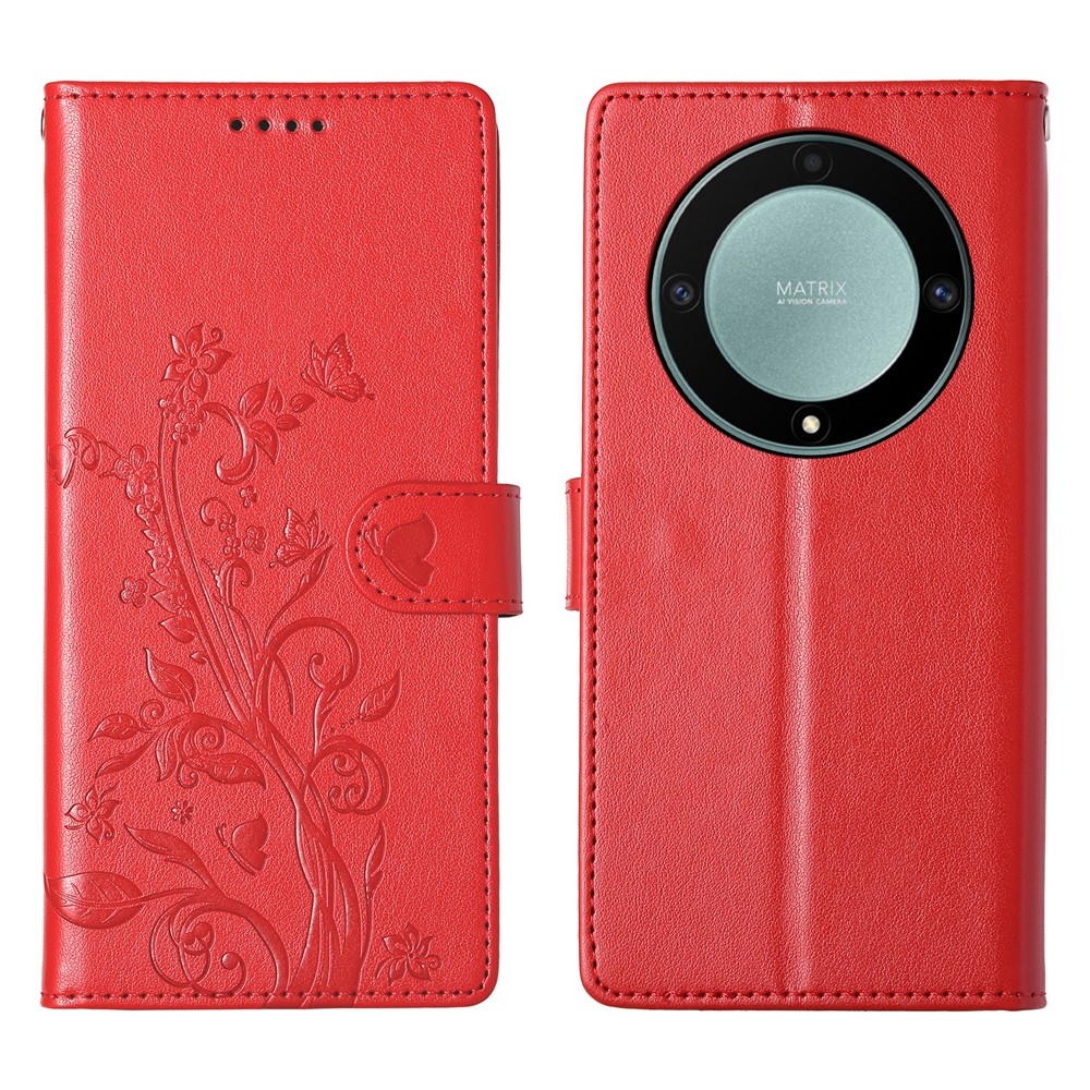 Flowers knížkové pouzdro na Honor Magic 8 Lite 5G - červené