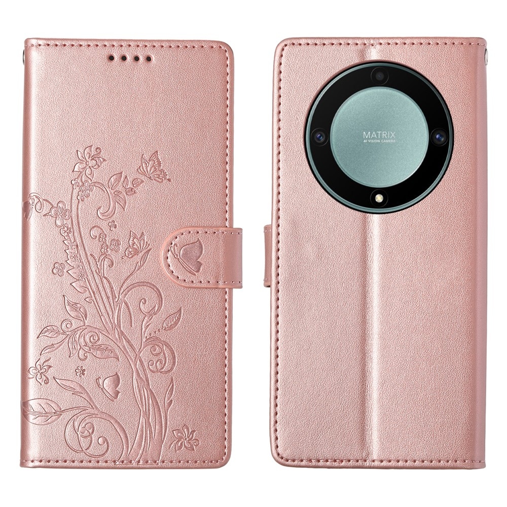 Flowers knížkové pouzdro na Honor Magic 8 Lite 5G - růžovozlaté