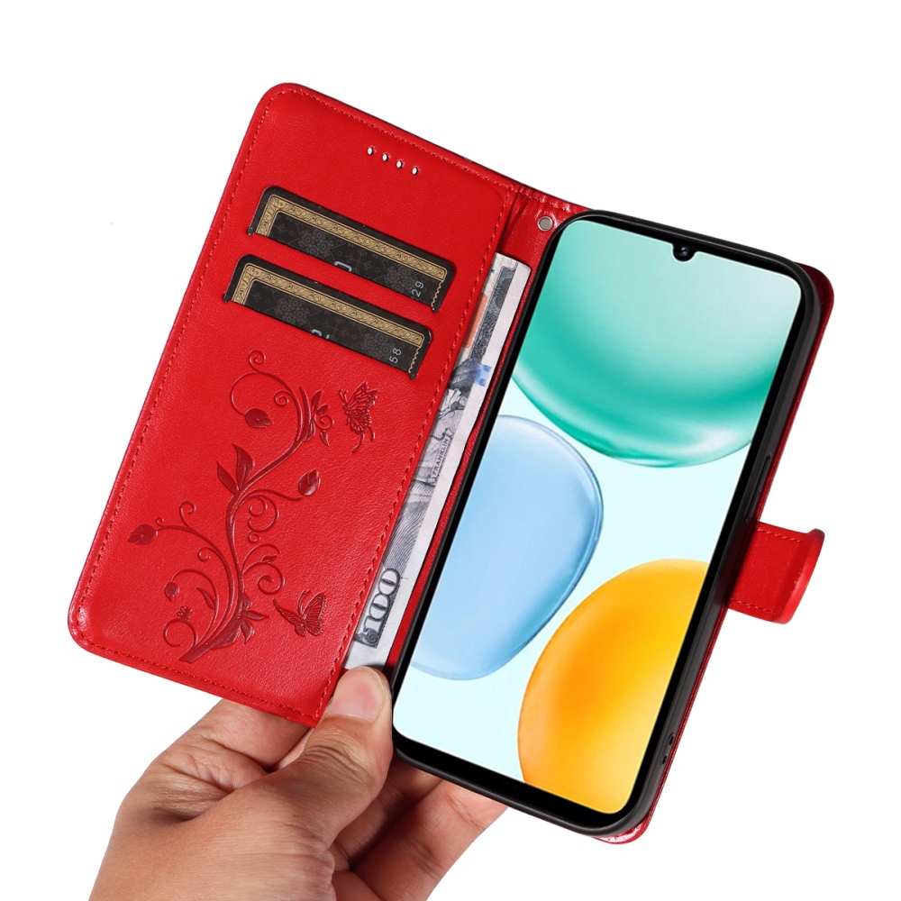 Flowers knížkové pouzdro na Honor X5c Plus - červené