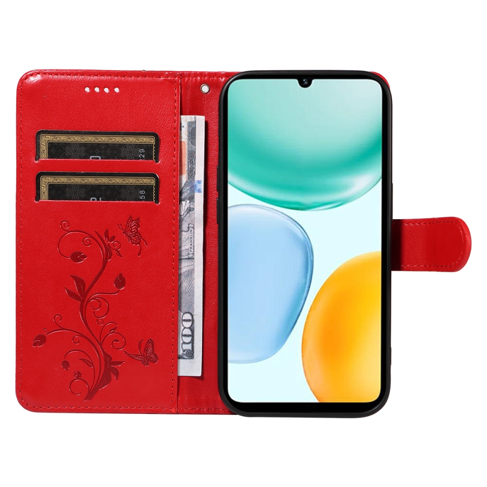 Flowers knížkové pouzdro na Honor X5c Plus - červené