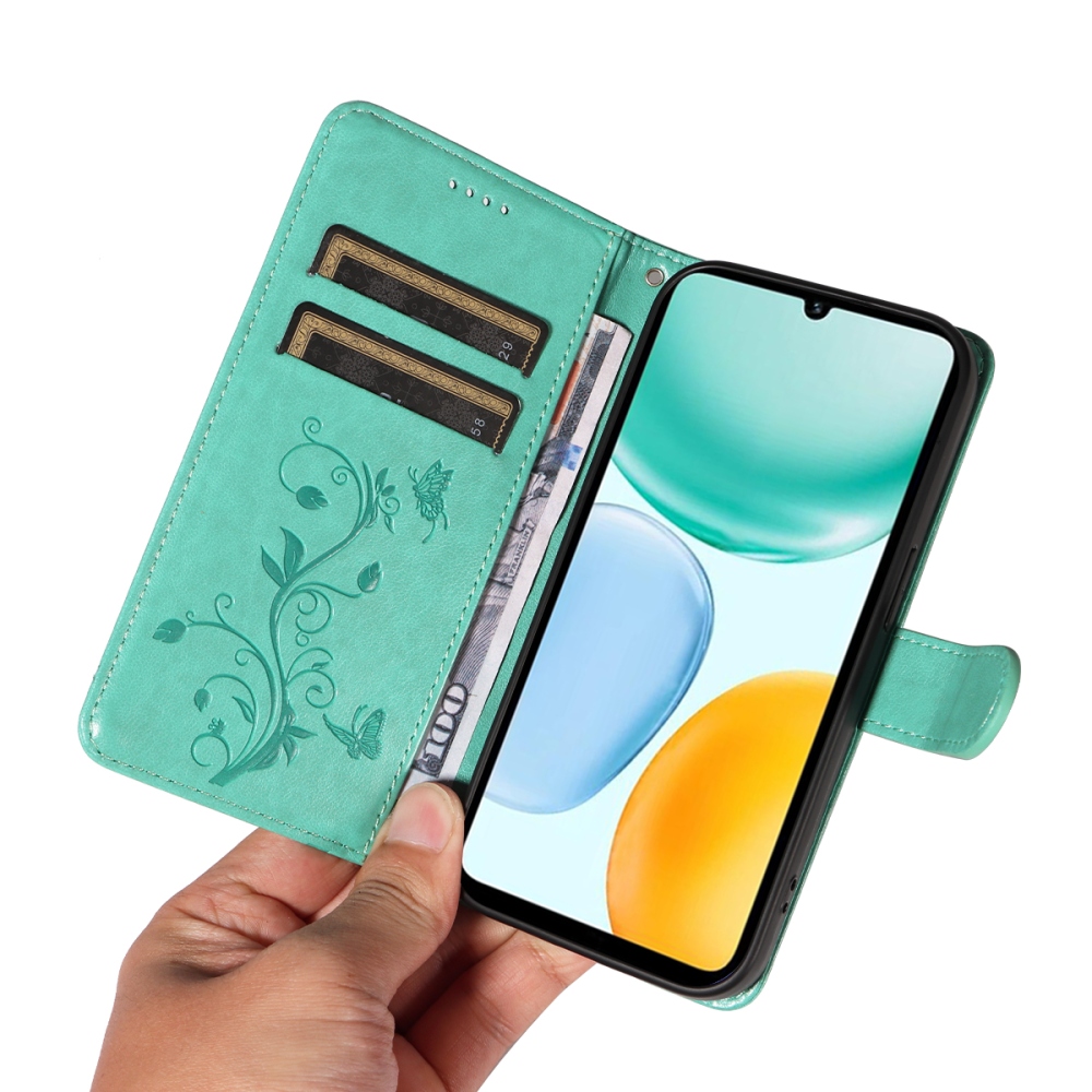 Flowers knížkové pouzdro na Honor X5c Plus - modrozelené