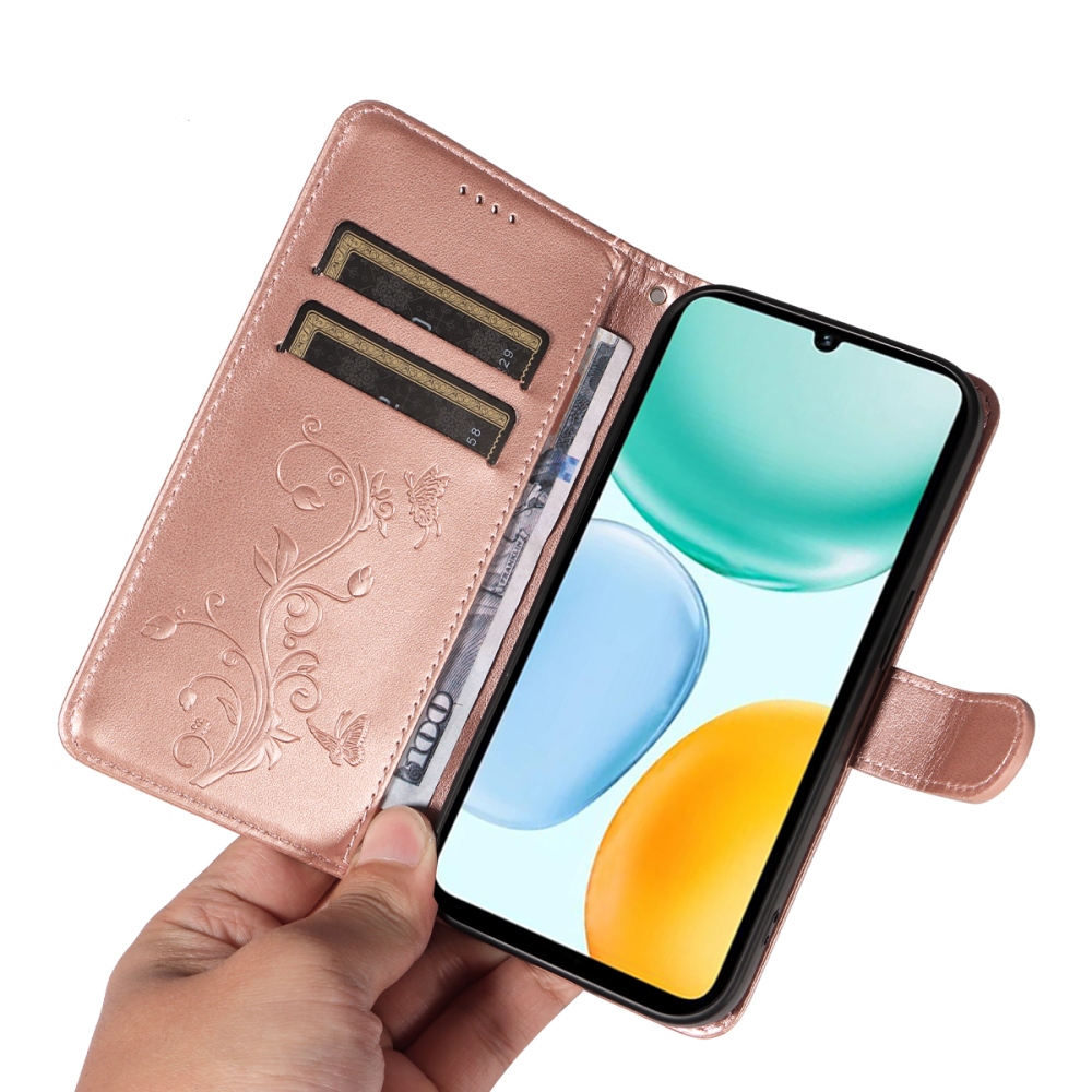 Flowers knížkové pouzdro na Honor X5c Plus - růžovozlaté