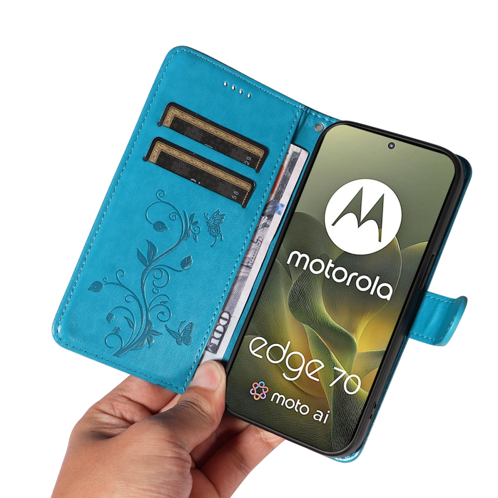 Flowers knížkové pouzdro na Motorola Edge 70 5G - modré