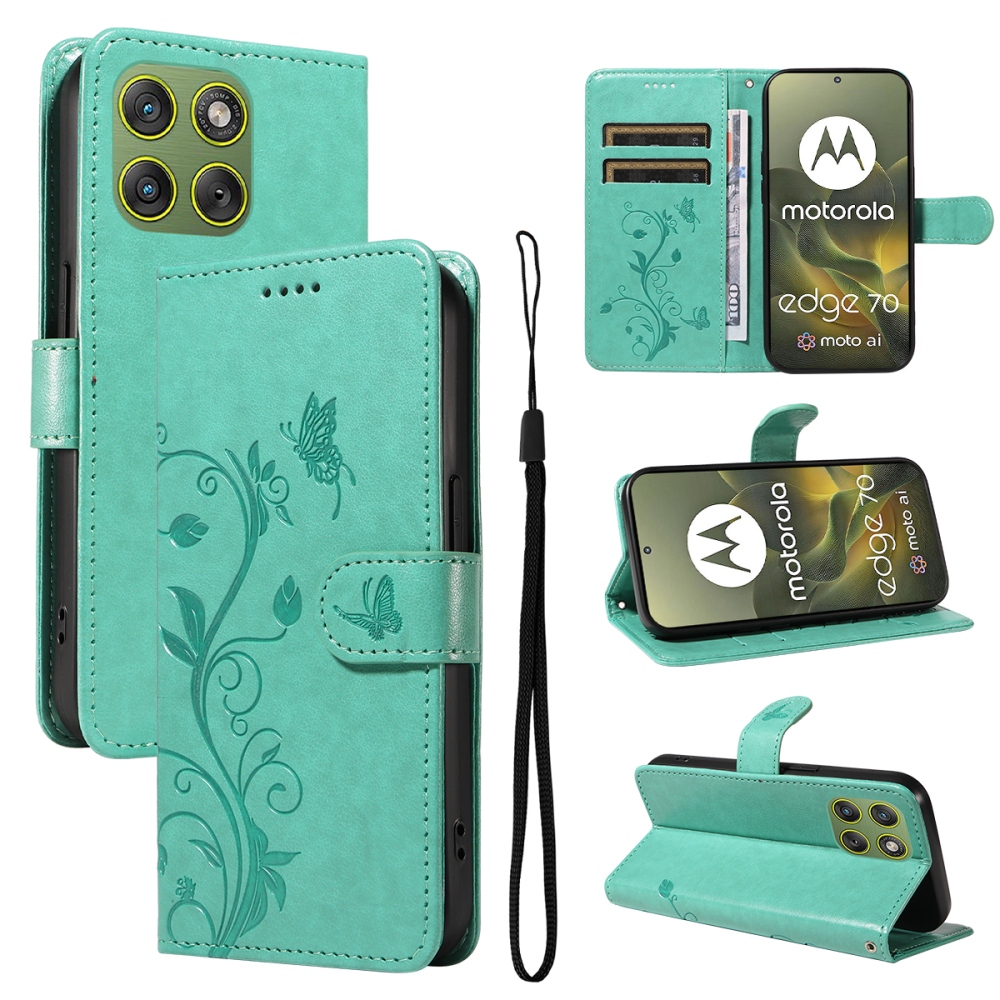 Flowers knížkové pouzdro na Motorola Edge 70 5G - modrozelené