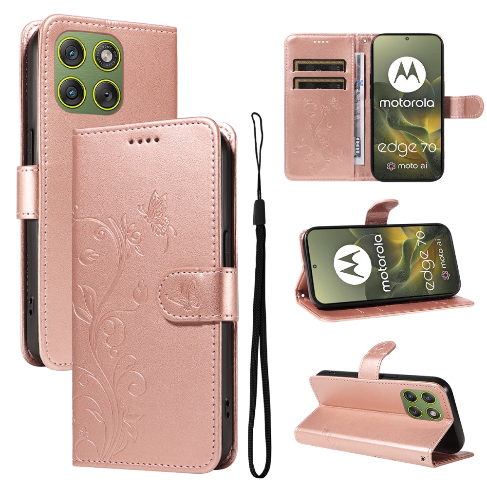 Flowers knížkové pouzdro na Motorola Edge 70 5G - růžovozlaté