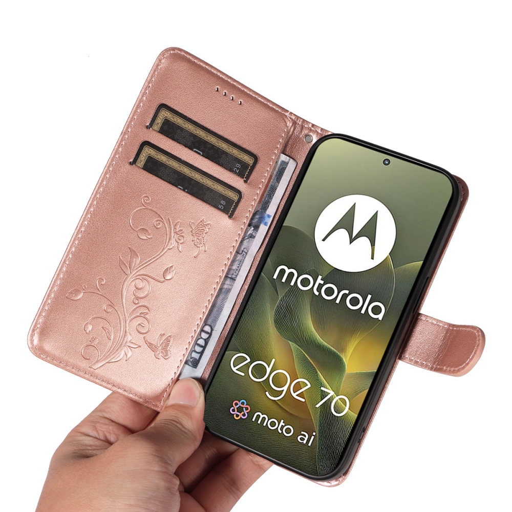 Flowers knížkové pouzdro na Motorola Edge 70 5G - růžovozlaté