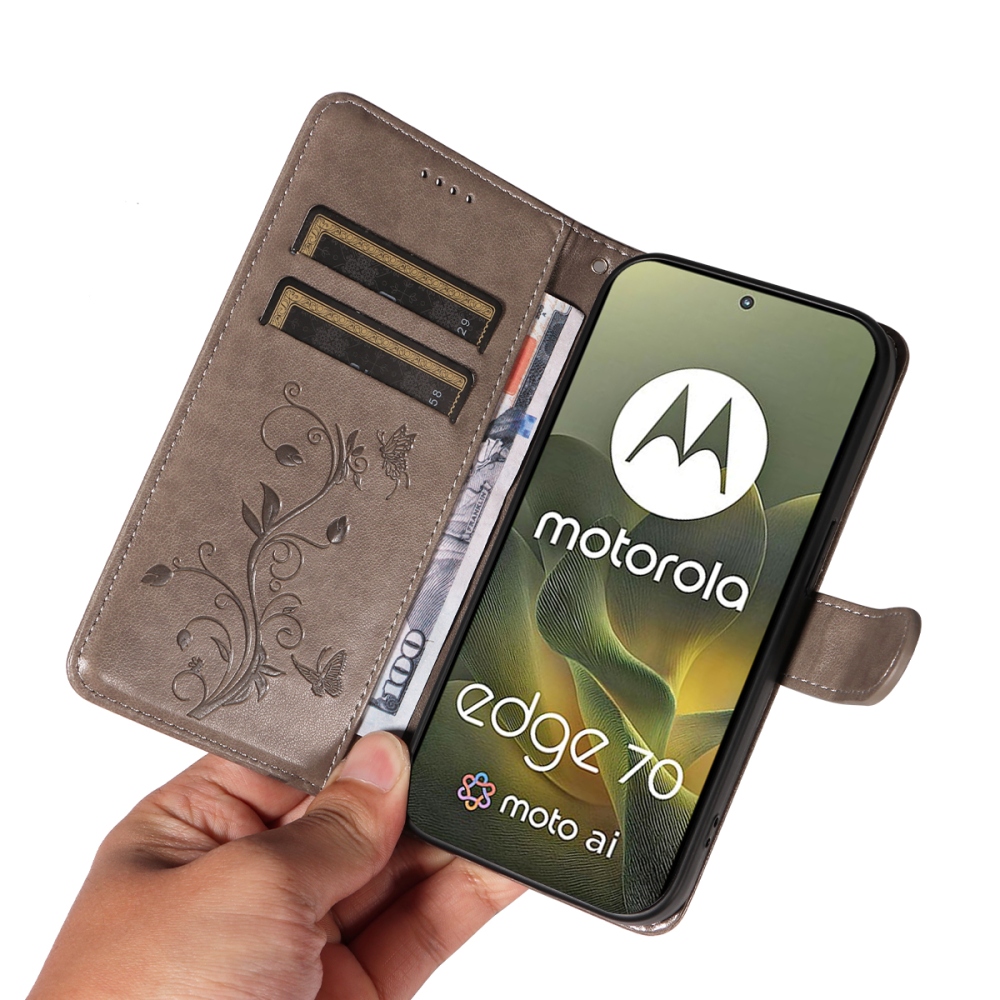 Flowers knížkové pouzdro na Motorola Edge 70 5G - šedé